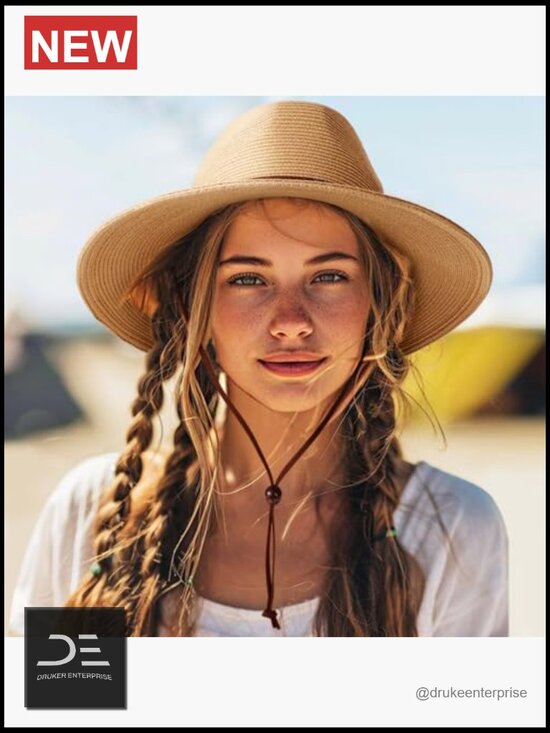 Straw Fedora Hat with Wide Brim UPF 50+ Sun Protection, Roll Up for Travel